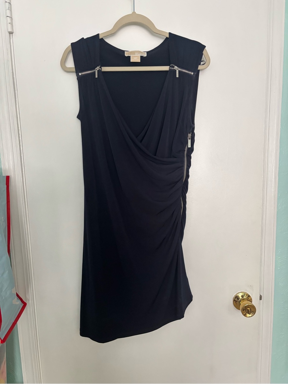 Michael Kors Black Sleeveless Drape Midi Dress with Zip Details size 12P